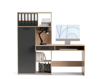 Hobbit Стол письменный 1я с пеналом 1д левый (дуб урбан янтарный / антарацит)